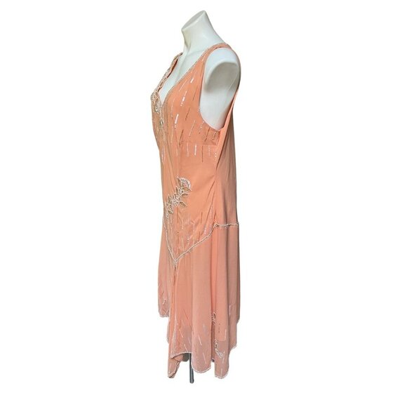 Vintage NWT Retro 20s 2-Piece Beaded Dress & Jacket Set XL Peach Asymmetrical - Picture 8 of 12